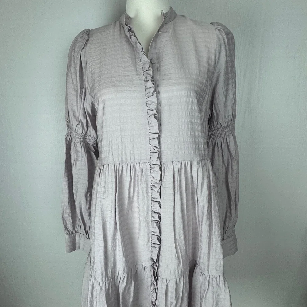 Y.A.S Yasluisa Long Sleeve Shirt Dress Ruffle Tiered Lilac Marble Women Sz UK 8‎